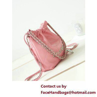 Chanel Shiny Calfskin  &  Silver-Tone Metal CHANEL 22 Mini Handbag AS3980 Pink